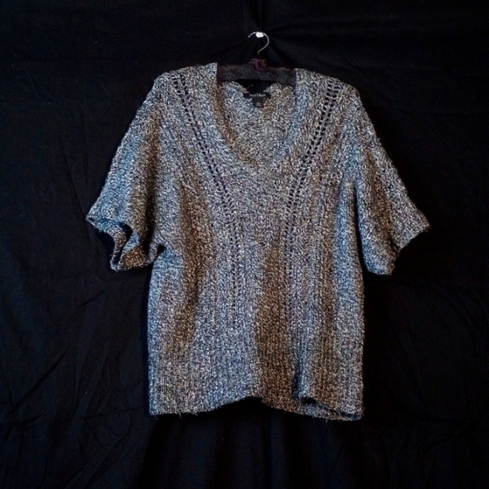 White House Black Market Chunky Black and White mix Short Sleeve Sweater